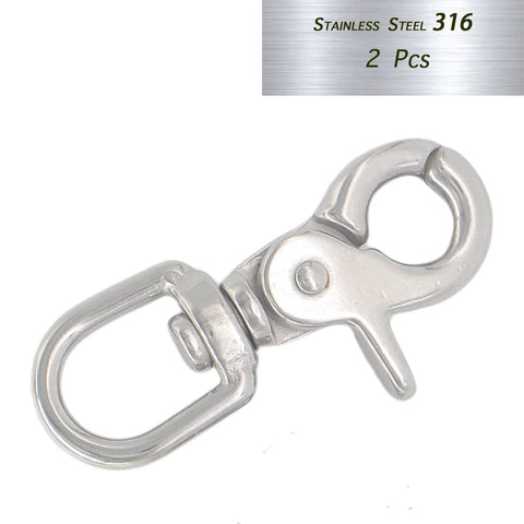 Close-up of a 2.65-inch stainless steel swivel trigger snap hook (lobster claw clasp)