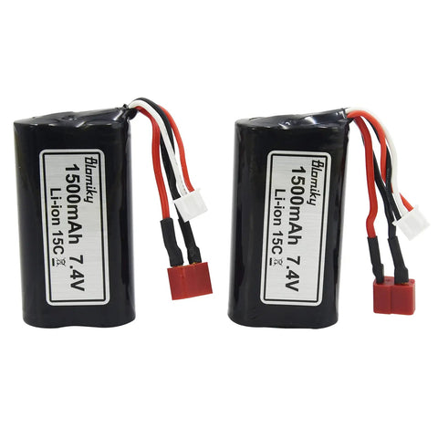 Two Pack 7.4V 1500mAh 15C Li-ion RC Battery With T Plug Connector And USB Cable For 9155 And 9156 1:12 Scale High Speed RC Truck
