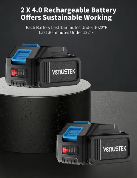 Two 4.0Ah batteries for Cordless 20V Heat Gun Kit With Dual 4.0Ah Batteries, Rapid Heat Up To 1022F, on textured surface