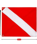 20 X 24 Inch Dive Flag With Removable Stiffening Pole For Scuba Diving Freediving And Spearfishing Red And White Diver Down Boat Flag US Legal Size Pro Grade Visibility For Ocean Waters And Safe Boating, shown flat with dimensions
