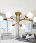 Gold Modern Sputnik Chandelier With Six Lights Dope Look Industrial Metal Semi Flush Mount Ceiling Light in bedroom