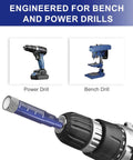 Six-piece diamond drill bit set for porcelain and tile; blue-coated bits shown in a drill chuck (close-up)