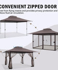 13x13 Outdoor Gazebo With Mosquito Netting And Double Roof Pop Up Canopy Tent On Wheels With Wheeled Carry Bag shown in stages