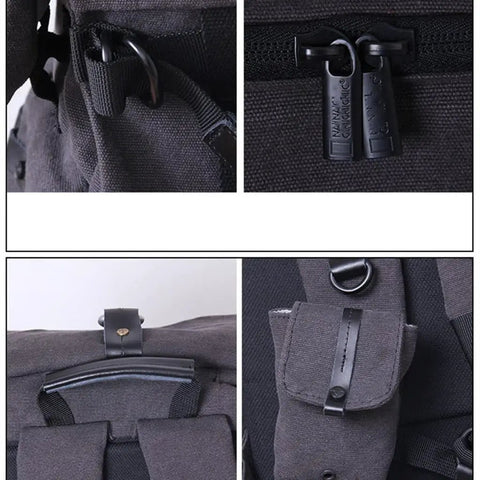 Close-up of waterproof DSLR camera backpack with padded twin straps thickened build durable canvas keeps your gear safe.