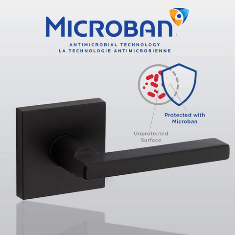 Vancouver Handleset With Halifax Matte Black Exterior Front Door Lockset With Deadbolt And SmartKey Security featuring Microban