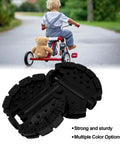 Two Piece Plastic Kids Pedals Set For Tricycles And Bikes Black Non Slip Foot Pedals Front Wheel Mat Foot Rest shown with child.