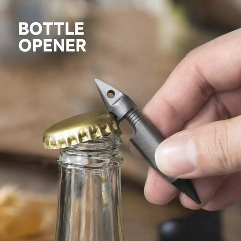 Mini Pencil EDC Pendant With Infinite Keychain used as bottle opener, compact titanium everyday carry tool for quick notes or tasks