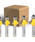 Top Shelf Roundover Router Bits Edge Forming Set Featuring Five Mini Quarter Inch Shank Blades Built With Badass Tungsten Carbide To Slice Wood Like Butter On Any Table Or Handheld Router Without Breaking A Sweep.