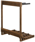 Rustic Burnt Wood Freestanding Surfboard Rack, 4 Foot Tall Vertical Stand For Indoor Storage, wooden finish side view