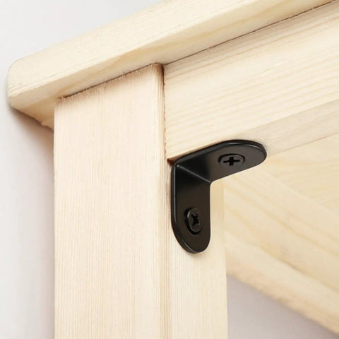 Black L Shape Corner Brackets Set Of 18 With Screws Stainless Steel Right Angle Fasteners For Chests Shelves And Cabinets installed