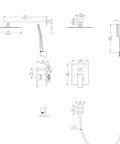 Technical diagram of Rainfall Shower System With 10 Inch Rain Head And High Pressure Handheld Shower Head, Chrome Finish