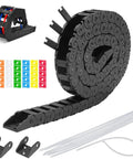 Flexible Drag Chain Cable Wire 10x15mm Internal Size Black Open Type with connectors, screwdriver, stickers, and ties for CNC routers