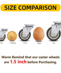 Smooth 1.5 Inch TPR Rubber Caster Wheels Set Of Four With Swivel Brakes compared with 1in, 2in wheels, and common items.