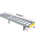Super Heavy Duty Modular Conveyor Rollers And Connectable Discharge Chutes With Smooth Metal Roller Slide Kit For No Sweat Warehouse Dumping And Quick Truck Bed Unloading Rock Solid 5 Piece Pack Silver, 100/150cm galvanized steel roller section.
