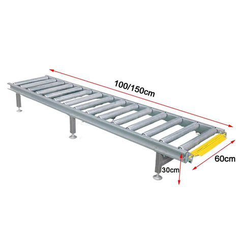 Super Heavy Duty Modular Conveyor Rollers And Connectable Discharge Chutes With Smooth Metal Roller Slide Kit For No Sweat Warehouse Dumping And Quick Truck Bed Unloading Rock Solid 5 Piece Pack Silver, 100/150cm galvanized steel roller section.