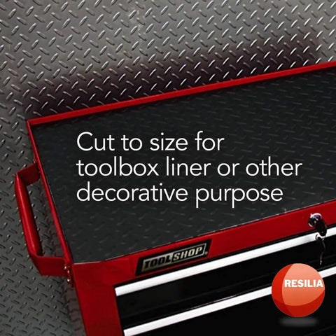 Black Plastic Floor Runner Protector With Diamond Plate Embossed Texture For Slip Resistance on red toolbox lid
