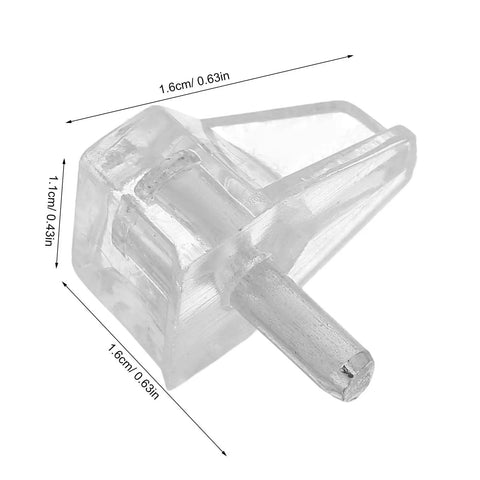 Close-up of a clear peg from Plastic Shelf Pegs Set 150 Pack 3mm Diameter With 0.11 Inch Hole Locking Design No Tool Quick Snap In Install
