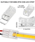 Easy Solderless LED Strip To Wire Connectors Kit, 20 Waterproof Transparent Adapters, 8 mm, clear 2-pin strip connectors, no tools needed