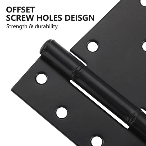 Close-up of 3.5 Inch Black Iron T Strap Gate Hinges screw holes, heavy duty rust-resistant steel, ideal for wooden fences and barn swing doors.