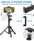 Phone mounted on extendable desk webcam tripod stand with adjustable clamp, highlighting compatibility and adjustability.