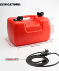 3 Gallon Portable Boat Fuel Tank With Hose And Gauge 12L Transfer Tank For Outboard Motors Yachts And Deck Boats Easy Gas Up Onboard High Capacity Fuel Storage For Fishing Boats And On The Go, shown with dimensions and 10ft hose.