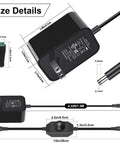 Size details of UL Listed 12V 3A Power Adapter With Dimmer Switch For LED Lighting And Electronics Universal AC DC Power Supply With No Fuss Overcurrent Overvoltage Overtemperature And Short Circuit Protection Low Heat Quiet Operation