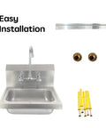 Stainless Steel Hand Sink Basin 17 X 15 Inches Wall Mount For Public Places Restaurants Schools Kitchens And Homes 304 Grade Anti Rust And Corrosion Resistant 180 Degree Gooseneck Faucet Easy Install Kit Workhorse with installation tools included.