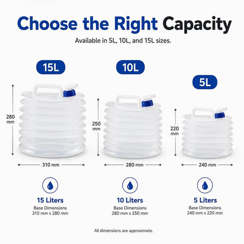 Collapsible 5 Gallon Water Jug With Spigot And Vent For Camping And Home Emergency Prep options in 5L, 10L, 15L sizes