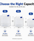 Size options for Collapsible Water Container With Spigot 5 Gallon BPA Free Portable Water Storage Jug for camping and emergencies.