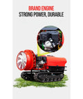 Heavy Duty Crawler Sprayer With Remote Control For Efficient Farm Irrigation And Pest Management Tracked Spraying Machine with engine close-up.