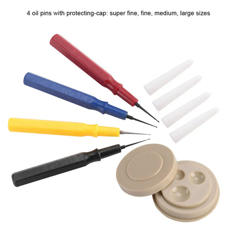 Watch Oiler Kit For Precision Lubrication 4 Piece Oil Pen Set With Multi Well Oil Cup showing oil pens and cup with lids