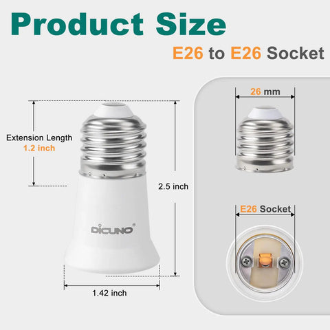 E26 Socket Extender 1.2 Inch 3 Cm Lamp Socket Extension For Recessed Fixtures Easy Install To Boost 360 Degree Light Spread