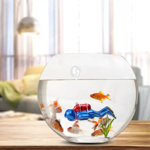Ultra Realistic Tiny Diver Aquarium Decor Floating Ornament With Line And Suspension Ball in glass fish tank