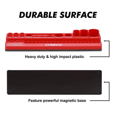 Magnetic Socket Accessory Holder Tray For One Quarter Inch Drive Tools Red Polypropylene Organizer With Rubberized Magnetic Base