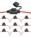 Heavy Duty Automotive Replacement Fuse Holders Waterproof Pvc Shell set of 10 with red wires and cover caps for vehicle wiring systems.