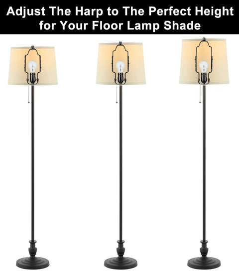 Badass Adjustable Lamp Shade Harp Kit For Table And Floor Lamps Heavy Duty Metal Holder with adjustable height for floor lamp shades.