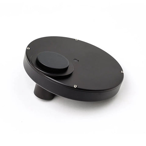 Side view of black 1.25 Inch 9 Position Telescope Filter Wheel With Quick Rotary Switch For Easy Access To Nine 1.25 Inch Filters.
