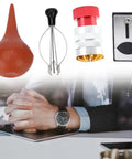 All Metal Watch Crystal Remover Set with dust blower and plunger, shown with professional watchmaker background.