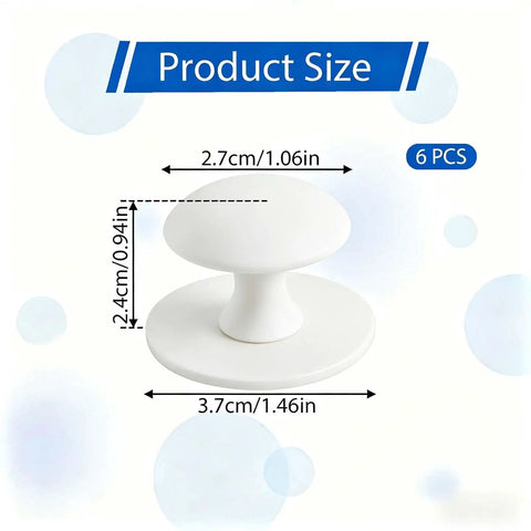Six White Adhesive Cabinet Knobs Set No Drill Peel And Stick Cabinet Hardware dimensions illustration