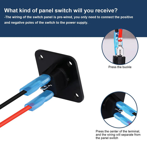 Blue Round LED Toggle Switch Panel 12V 20A SPST On Off Marine Grade Control For Boats RVs Campers Trailers Buses Yachts And Other Mobile Vehicles For Marine Electrical Systems And Recreational Vehicle Setups Dockside Ready, pre-wired terminals