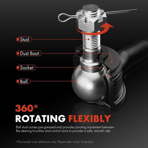 Infiniti Front Inner And Outer Tie Rod End Kit Replacement For Precise Steering And Even Tire Wear Reduction Direct Fit Front Suspension Upgrade For EX35 EX37 G37 M35 M45 Q50 AWD Models 360° rotating ball joint