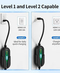 Portable Level 1 And Level 2 EV Charger With J1772 16A, Dual Voltage 120V 240V For Home And On The Go, 25 Ft Cable, wall outlets