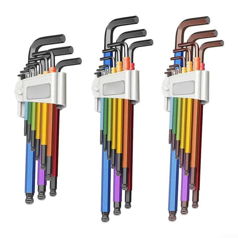 Super Durable Ball End Hex Key Set 9 Pieces Metric Wrench Tool Kit Fits Tight Spots High Carbon Steel Screwdriver Repair Gear With Case, color coded