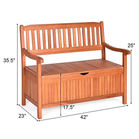 Outdoor Dope Wood Storage Bench Deck Box With Inner Removable Dust Proof Lining And Portable Handles In Eucalyptus Wood