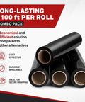 Heavy Duty Black 18 Inch Stretch Wrap 80 Gauge 20 Pack For Moving Furniture Protection And Pallet Wrapping That Stays Put And Keeps Your Stuff Safe And Secure, 4 rolls stacked