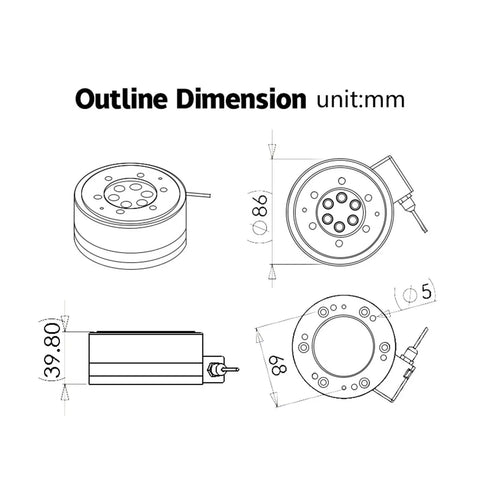 Outline dimensions of Rugged Heavy Duty 6 Axis Force Sensor XYZ Multidimensional Transducer For Smart Machines 200N-6N.m Range