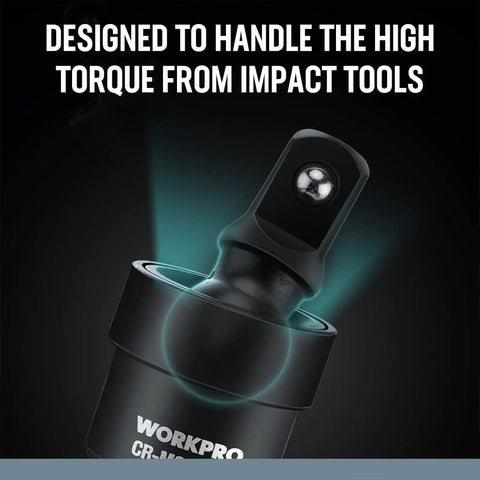 Impact Universal Joint Socket Set, Three Piece Drive Sockets One Half Inch, close-up showing swivel adapter and CRMO steel material