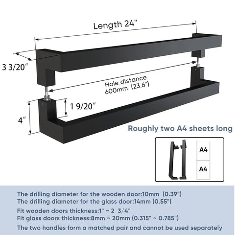 24 Inch Heavy Duty Stainless Steel Door Handle Pull Slick Modern Square Design Beefy Push Pull Hardware For Glass And Wood Doors Knockout Upgrade For Office Store Or Home Entrance Fixtures