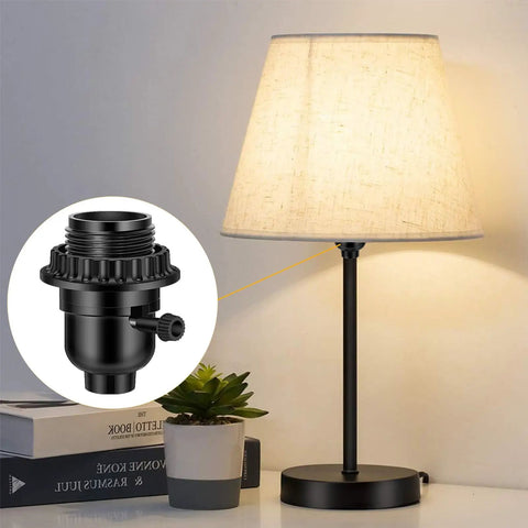 UL Listed E26 Light Socket With On Off Switch, lamp socket replacement for table lamps shown in use with lampshade