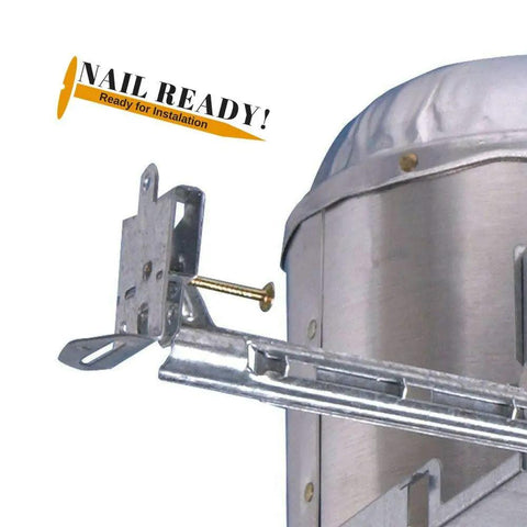 Close-up of steel can from 12 Pack 3 Inch New Construction Recessed Lighting Housing Air Tight IC Rated with hanger and nail extension